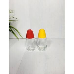 Vintage Gemco Salt and Pepper Shakers, Yellow and Red Plastic Tops Retro Kitchen
